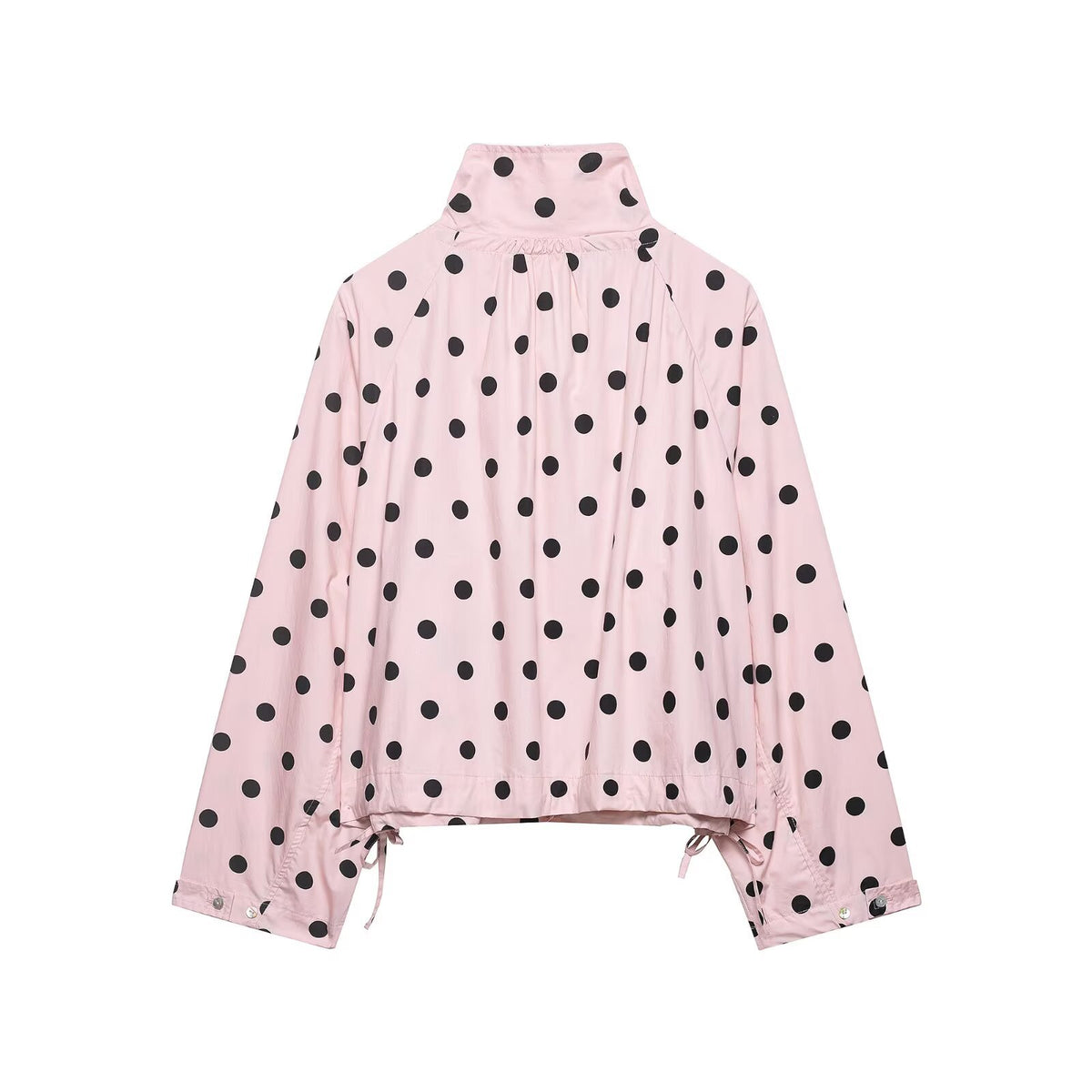 Single-breasted Stand Collar Bow-Tied Polka Dot Coat For Women