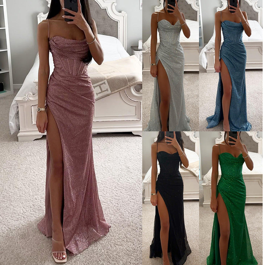 Sexy Split Suspender Dress Fashion Evening Party Slim V-neck Long Dresses Summer Clothing For Women