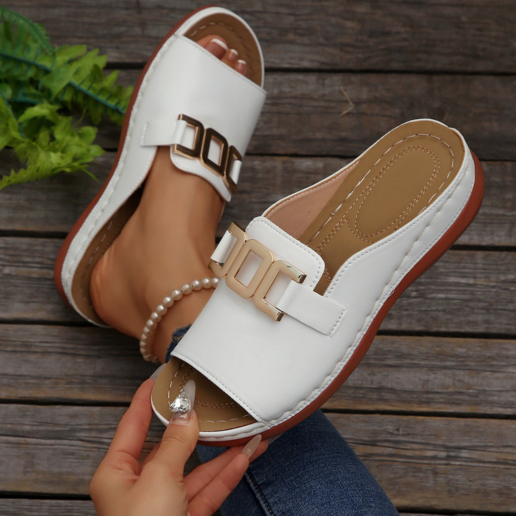 Ins Chain Wedges Sandals Summer Fashion Platform Peep-toed Slides Slippers Outdoor Thick Bottom Roman Shoes For Women