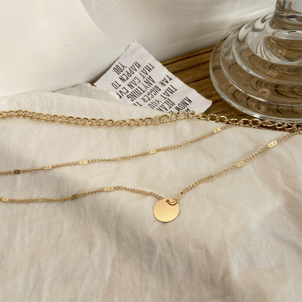 Women's Multilayer Necklace Ins Fashion Disc Pendant Clavicle Necklace Chains Personality Jewelry