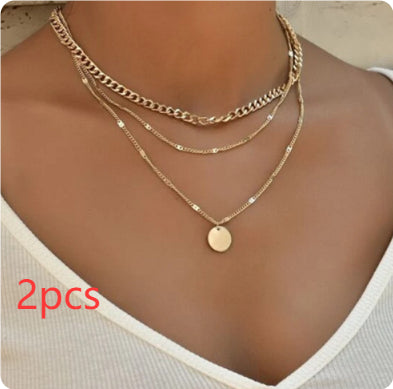 Women's Multilayer Necklace Ins Fashion Disc Pendant Clavicle Necklace Chains Personality Jewelry