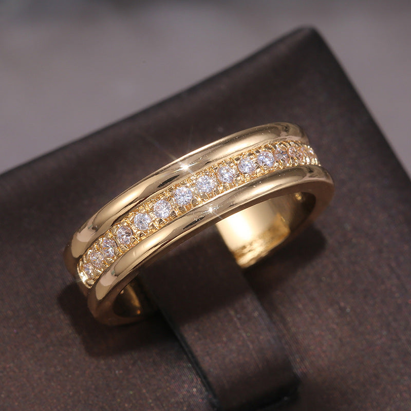 Simple Golden Sliver Rhinestones Ring Copper Plated RIngs Fashion Jewellery