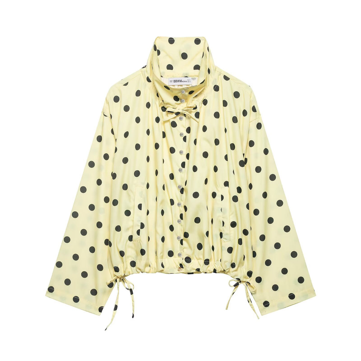 Single-breasted Stand Collar Bow-Tied Polka Dot Coat For Women
