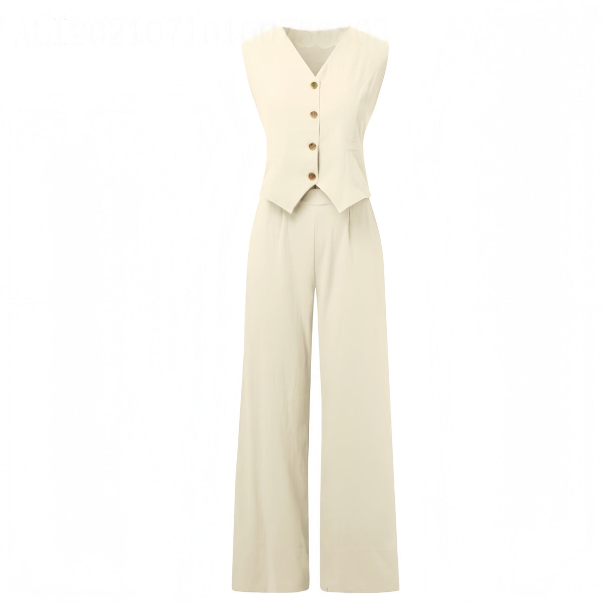 Summer Vest Suits V-neck Botton Sleeveless Top And Loose Straight Trousers Casual Womens Clothing