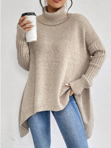 Irregular Turtleneck Sweater Winter Loose Long Sleeve Knitted Tops Leisure Warm Pullover Sweater Women's Clothing