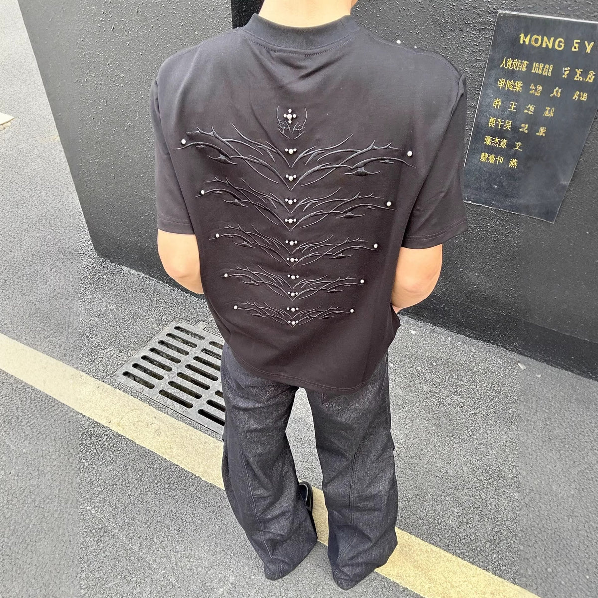 Men's Short Embroidered Rivet Short-Sleeve T-Shirt
