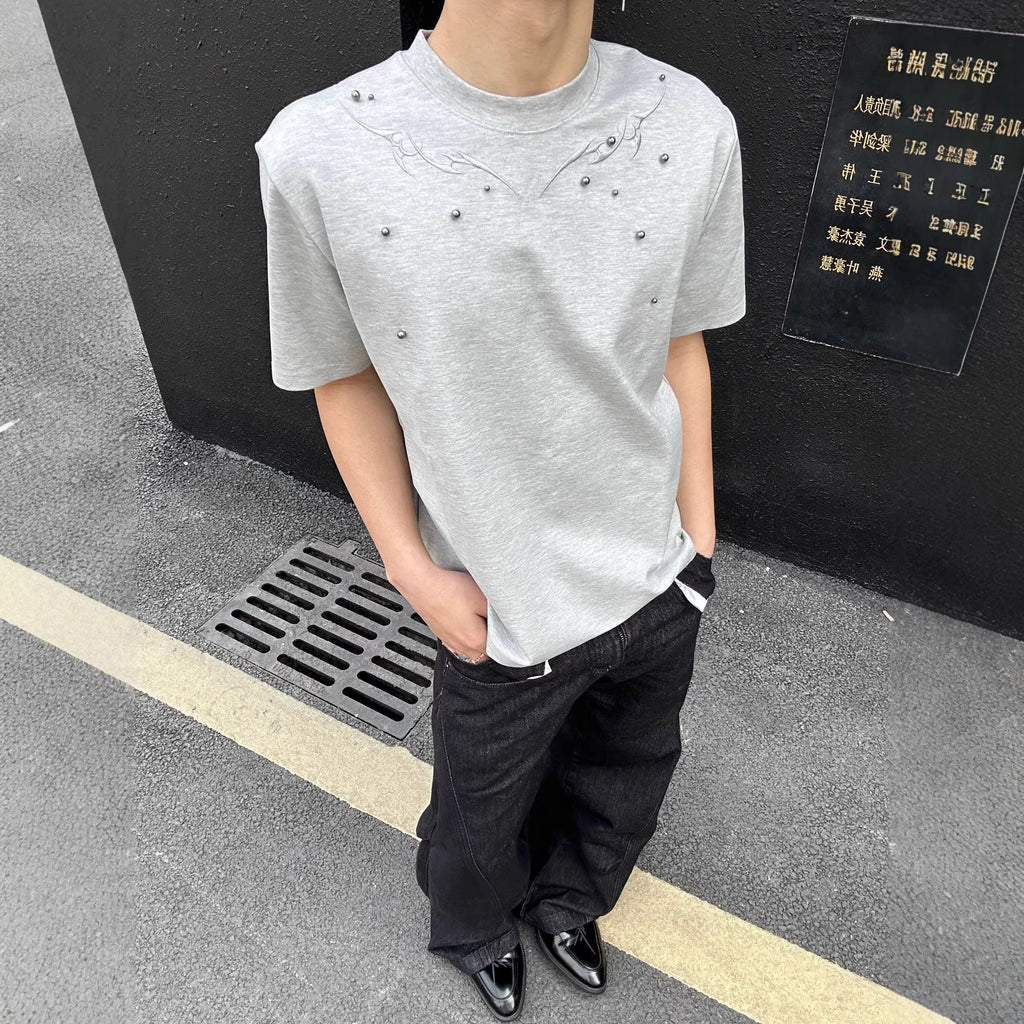 Men's Short Embroidered Rivet Short-Sleeve T-Shirt