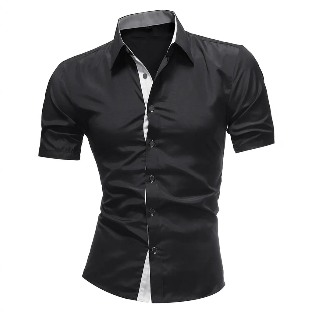 Men's Contrasting-Color Lapel Casual Shirt