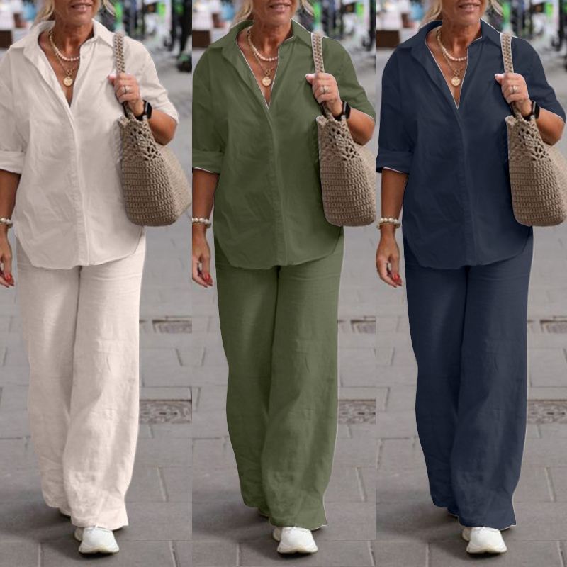 Women's Casual Solid-Colored Pants Wide-Leg Set