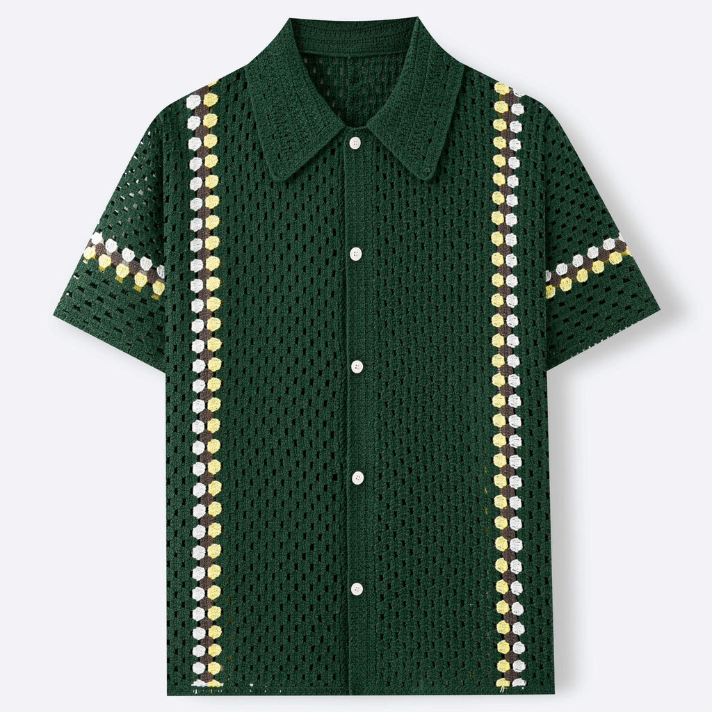 Men's Water-Soluble Crochet Cardigan Polo Shirt
