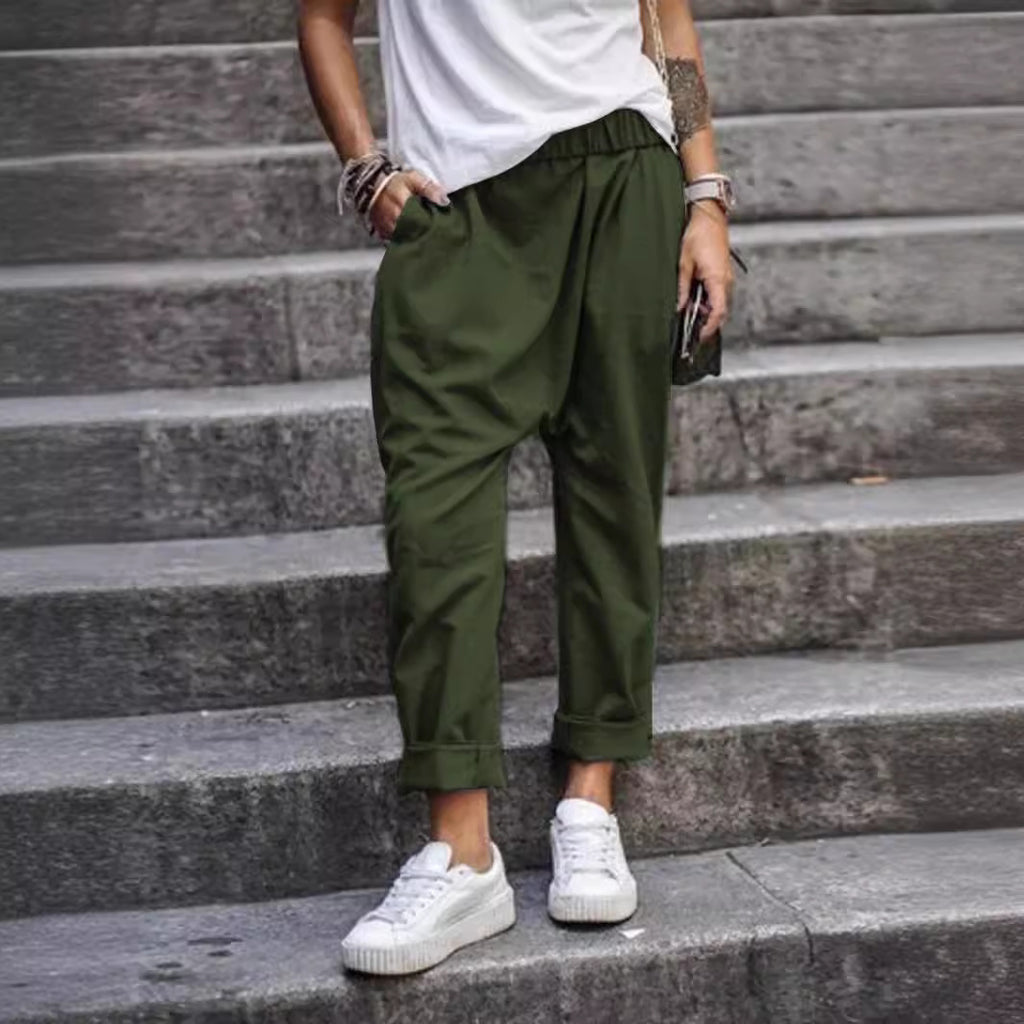 Women's Casual Pants With Pockets Elastic High Waist Harem Trousers Fashion Streetwear Clothing