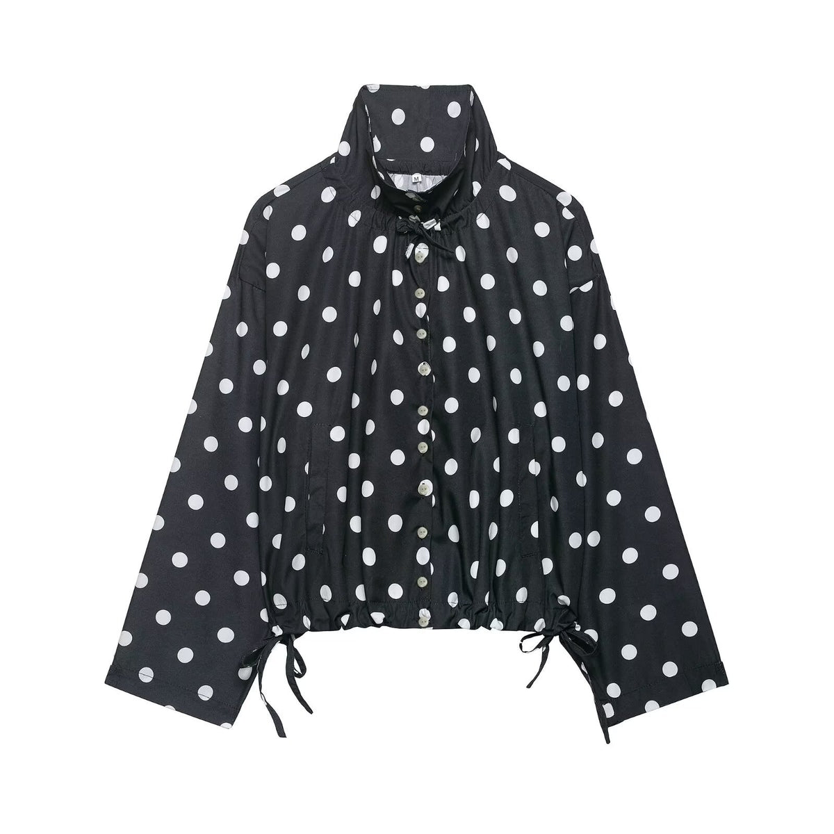 Single-breasted Stand Collar Bow-Tied Polka Dot Coat For Women