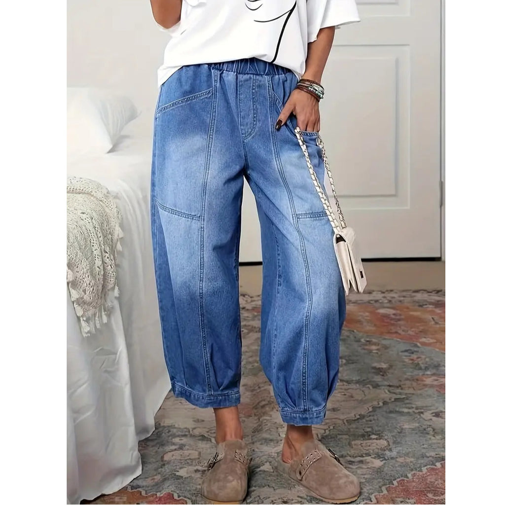 High-waiste Retro-style Denim Capri Pants