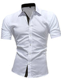Men's Contrasting-Color Lapel Casual Shirt