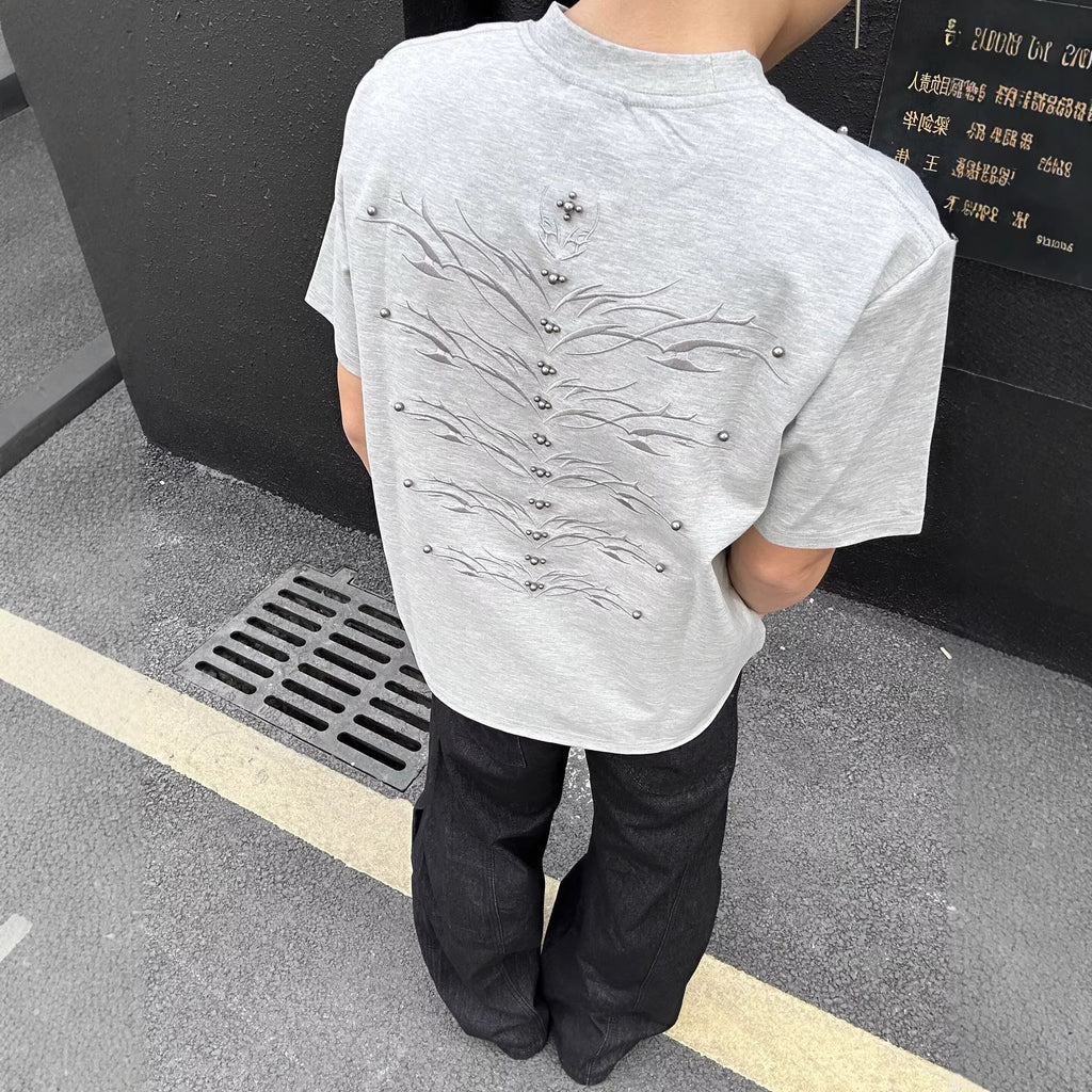 Men's Short Embroidered Rivet Short-Sleeve T-Shirt