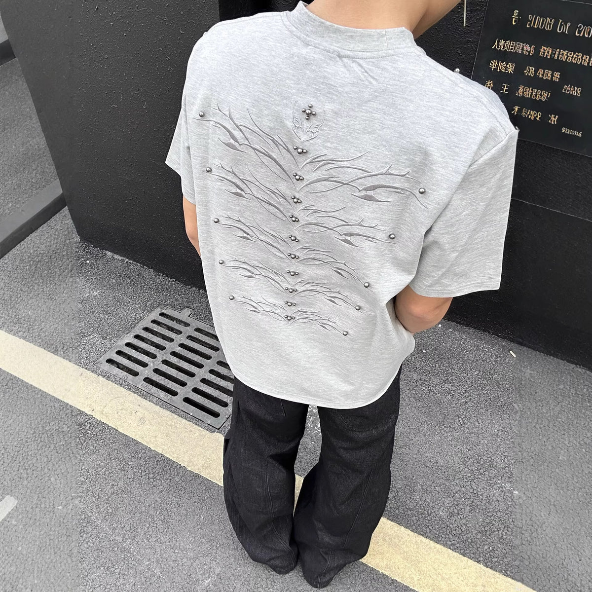 Men's Short Embroidered Rivet Short-Sleeve T-Shirt