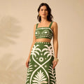 Womens Printed Camisole And High-waisted Straight Midi Skirt