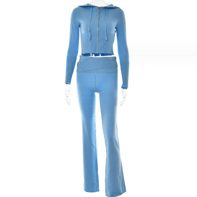 Hoodie Suit Sports Leisure Sexy Zip Long Sleeve Sweater And High Waist Long Pants Set Women's Clothing