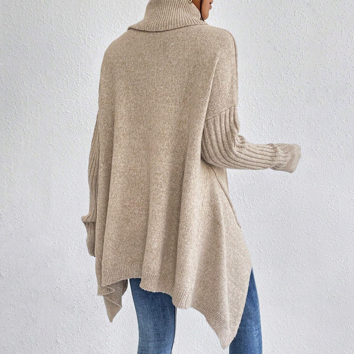 Irregular Turtleneck Sweater Winter Loose Long Sleeve Knitted Tops Leisure Warm Pullover Sweater Women's Clothing
