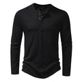 Men's Long-sleeved T-shirt Fashion Casual Solid Color Pullover Button Top Autumn And Spring Clothing